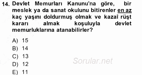 Kamu Personel Hukuku 2013 - 2014 Ara Sınavı 14.Soru