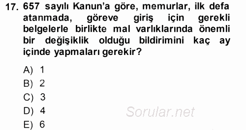 Kamu Personel Hukuku 2013 - 2014 Ara Sınavı 17.Soru