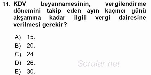 Türk Vergi Sistemi 2015 - 2016 Tek Ders Sınavı 11.Soru