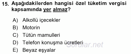 Türk Vergi Sistemi 2015 - 2016 Tek Ders Sınavı 15.Soru