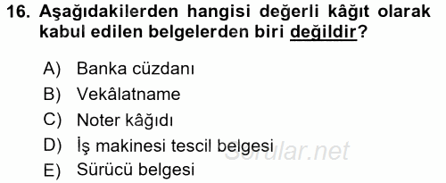 Türk Vergi Sistemi 2015 - 2016 Tek Ders Sınavı 16.Soru