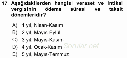 Türk Vergi Sistemi 2015 - 2016 Tek Ders Sınavı 17.Soru