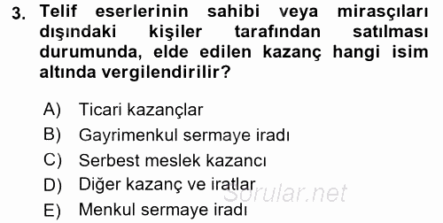 Türk Vergi Sistemi 2015 - 2016 Tek Ders Sınavı 3.Soru