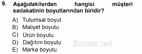 Perakendecilikte Müşteri İlişkileri Yönetimi 2014 - 2015 Tek Ders Sınavı 9.Soru