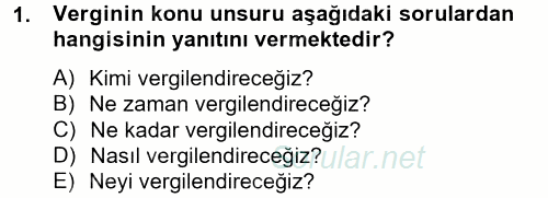 Damga Vergisi Ve Harçlar Bilgisi 2014 - 2015 Tek Ders Sınavı 1.Soru