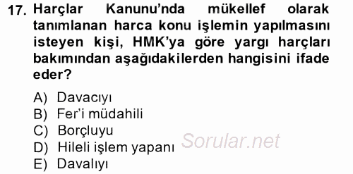 Damga Vergisi Ve Harçlar Bilgisi 2014 - 2015 Tek Ders Sınavı 17.Soru