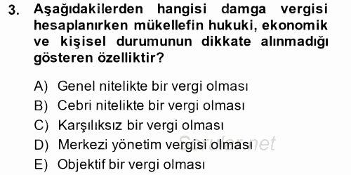 Damga Vergisi Ve Harçlar Bilgisi 2014 - 2015 Tek Ders Sınavı 3.Soru