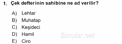 Genel Muhasebe 1 2016 - 2017 Dönem Sonu Sınavı 1.Soru