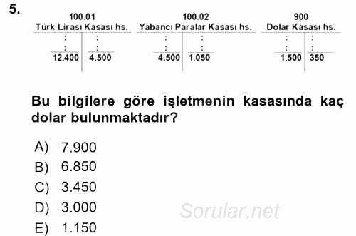 Genel Muhasebe 1 2016 - 2017 Dönem Sonu Sınavı 5.Soru