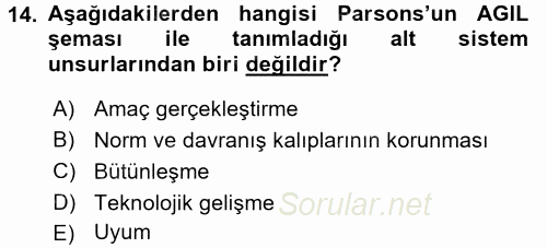 Ekonomi Sosyolojisi 2017 - 2018 3 Ders Sınavı 14.Soru