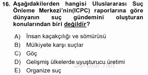 Suç Önleme Modelleri 2017 - 2018 Dönem Sonu Sınavı 16.Soru