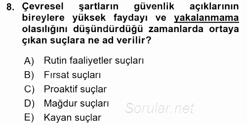 Suç Önleme Modelleri 2017 - 2018 Dönem Sonu Sınavı 8.Soru