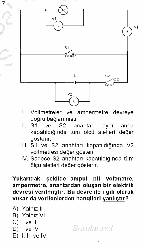 Elektrik Bakım, Arıza Bulma ve Güvenlik 2012 - 2013 Dönem Sonu Sınavı 7.Soru