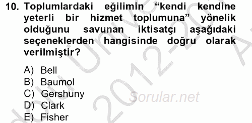 Hizmetler Ekonomisi 2012 - 2013 Ara Sınavı 10.Soru