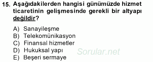 Hizmetler Ekonomisi 2012 - 2013 Ara Sınavı 15.Soru