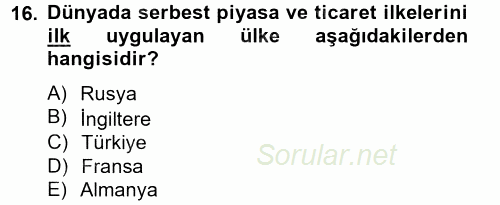 Hizmetler Ekonomisi 2012 - 2013 Ara Sınavı 16.Soru