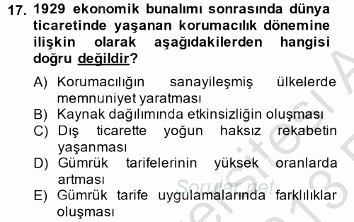 Hizmetler Ekonomisi 2012 - 2013 Ara Sınavı 17.Soru