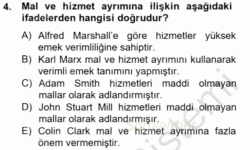 Hizmetler Ekonomisi 2012 - 2013 Ara Sınavı 4.Soru