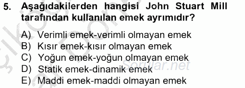 Hizmetler Ekonomisi 2012 - 2013 Ara Sınavı 5.Soru