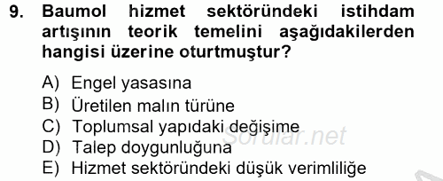 Hizmetler Ekonomisi 2012 - 2013 Ara Sınavı 9.Soru