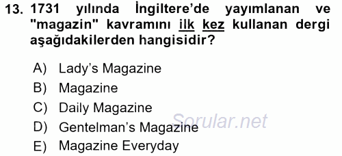 Haber Türleri 2017 - 2018 Dönem Sonu Sınavı 13.Soru