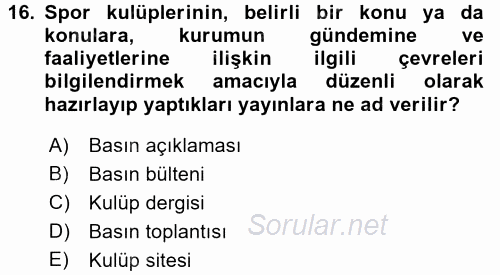 Haber Türleri 2017 - 2018 Dönem Sonu Sınavı 16.Soru