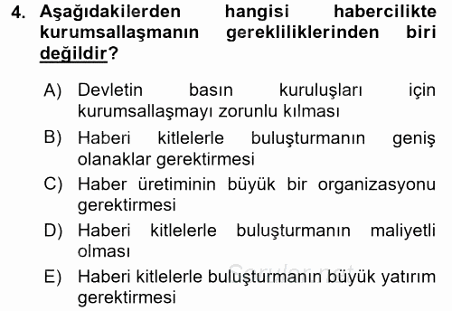 Haber Türleri 2017 - 2018 Dönem Sonu Sınavı 4.Soru