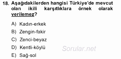 Kültür Sosyolojisi 2014 - 2015 Tek Ders Sınavı 18.Soru