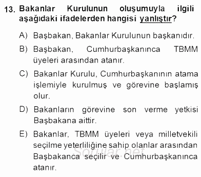 Yurttaşlık ve Çevre Bilgisi 2014 - 2015 Dönem Sonu Sınavı 13.Soru