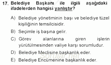Yurttaşlık ve Çevre Bilgisi 2014 - 2015 Dönem Sonu Sınavı 17.Soru