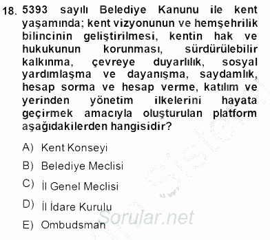 Yurttaşlık ve Çevre Bilgisi 2014 - 2015 Dönem Sonu Sınavı 18.Soru