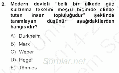 Yurttaşlık ve Çevre Bilgisi 2014 - 2015 Dönem Sonu Sınavı 2.Soru
