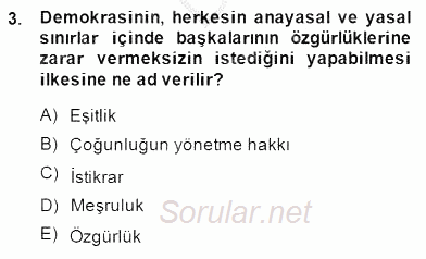 Yurttaşlık ve Çevre Bilgisi 2014 - 2015 Dönem Sonu Sınavı 3.Soru