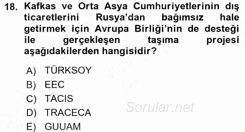 Orta Asya ve Kafkaslarda Siyaset 2015 - 2016 Ara Sınavı 18.Soru