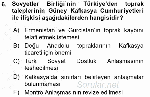 Orta Asya ve Kafkaslarda Siyaset 2015 - 2016 Ara Sınavı 6.Soru