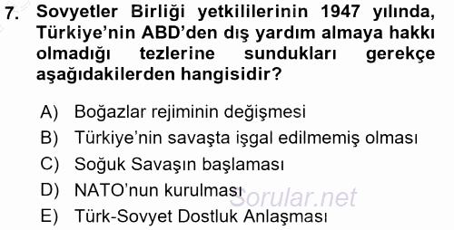 Orta Asya ve Kafkaslarda Siyaset 2015 - 2016 Ara Sınavı 7.Soru