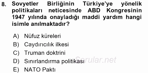Orta Asya ve Kafkaslarda Siyaset 2015 - 2016 Ara Sınavı 8.Soru
