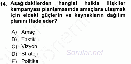 Halkla İlişkiler 2015 - 2016 Ara Sınavı 14.Soru