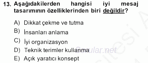 Halkla İlişkiler Yazarlığı 2013 - 2014 Dönem Sonu Sınavı 13.Soru