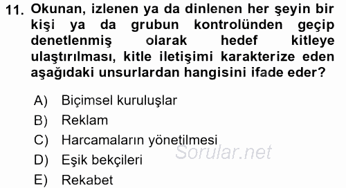 İletişim Bilgisi 2017 - 2018 3 Ders Sınavı 11.Soru