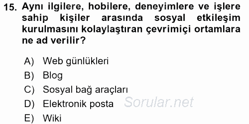 İletişim Bilgisi 2017 - 2018 3 Ders Sınavı 15.Soru