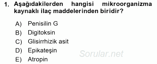 Temel Veteriner Farmakoloji ve Toksikoloji 2015 - 2016 Ara Sınavı 1.Soru
