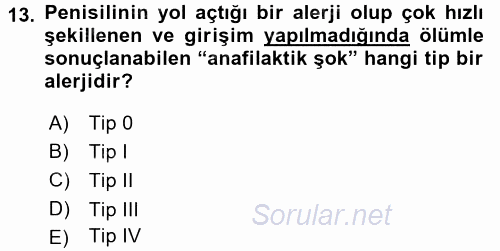 Temel Veteriner Farmakoloji ve Toksikoloji 2015 - 2016 Ara Sınavı 13.Soru
