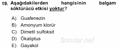 Temel Veteriner Farmakoloji ve Toksikoloji 2015 - 2016 Ara Sınavı 19.Soru