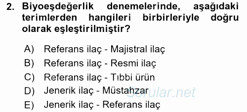 Temel Veteriner Farmakoloji ve Toksikoloji 2015 - 2016 Ara Sınavı 2.Soru