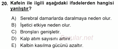Temel Veteriner Farmakoloji ve Toksikoloji 2015 - 2016 Ara Sınavı 20.Soru