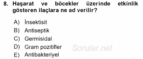 Temel Veteriner Farmakoloji ve Toksikoloji 2015 - 2016 Ara Sınavı 8.Soru