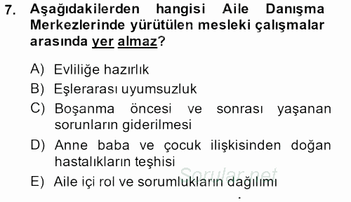 Sosyal Hizmet Kuruluşları 2014 - 2015 Ara Sınavı 7.Soru