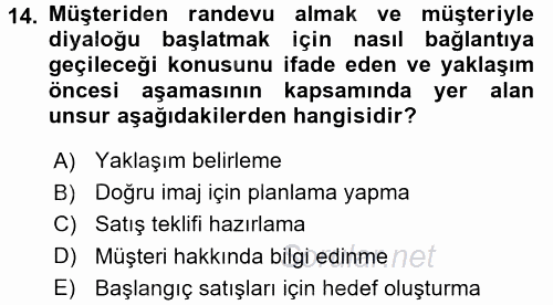 Satış Teknikleri 2017 - 2018 Ara Sınavı 14.Soru