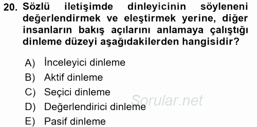 Satış Teknikleri 2017 - 2018 Ara Sınavı 20.Soru